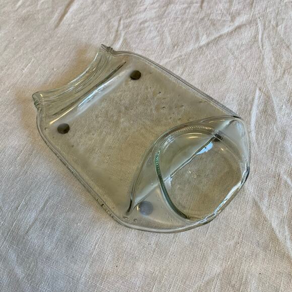 Spoon Utensil Rest Trinket Soap Dish Melted Glass Jar Recycled Art Repurposed - Picture 2 of 8